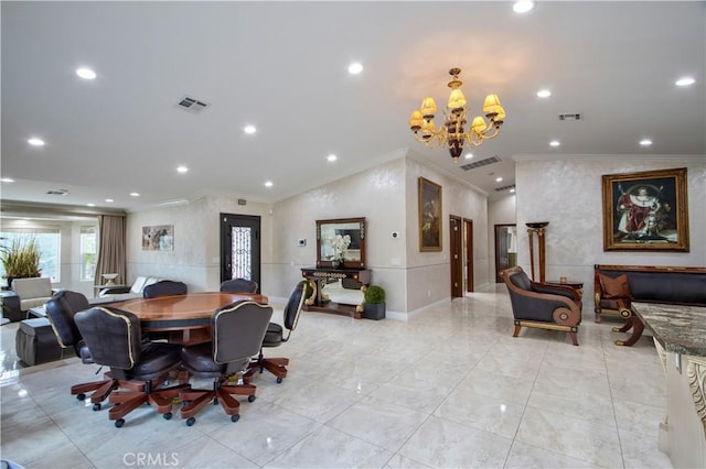 68340 Verano Rd, Cathedral City, CA 92234 - dining space with a chandelier, visible vents, and recessed lighting