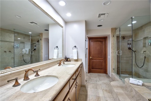 68340 Verano Rd, Cathedral City, CA 92234 - bathroom with a shower stall, visible vents, and a sink