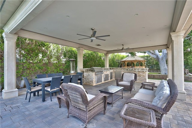 68340 Verano Rd, Cathedral City, CA 92234 - view of patio featuring a gazebo, area for grilling, outdoor dining space, and outdoor lounge area
