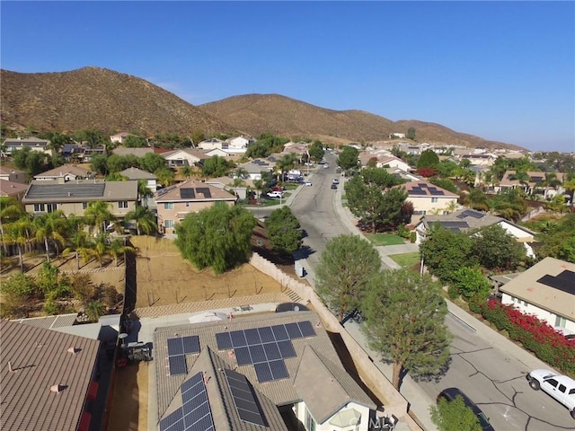 drone / aerial view featuring a mountain view and a residential view