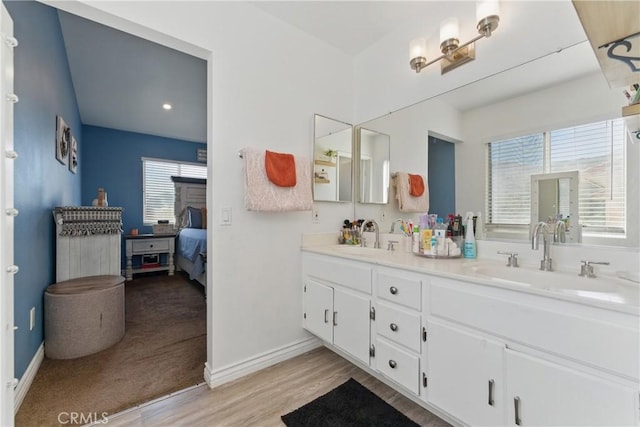 full bath featuring a wealth of natural light, double vanity, and a sink