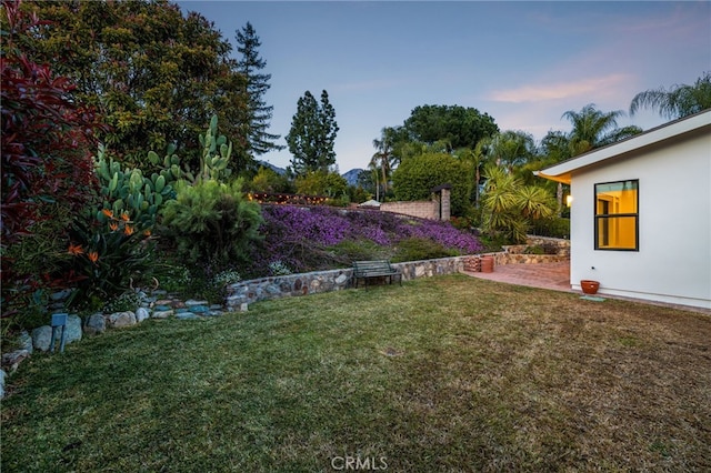 yard at dusk with a patio