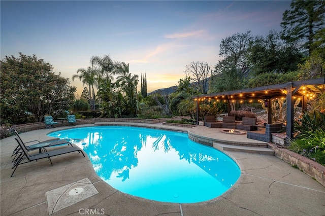 pool featuring a patio and an outdoor fire pit