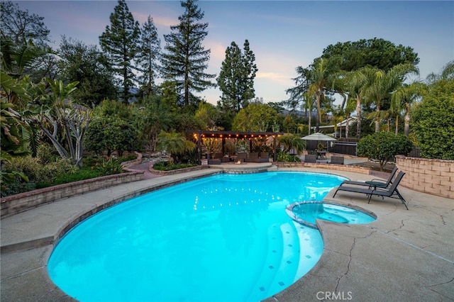 view of pool featuring a patio area and a pool with connected hot tub