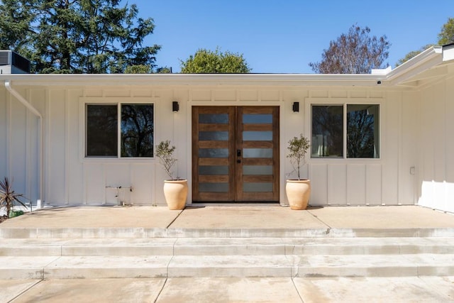 entrance to property with board and batten siding