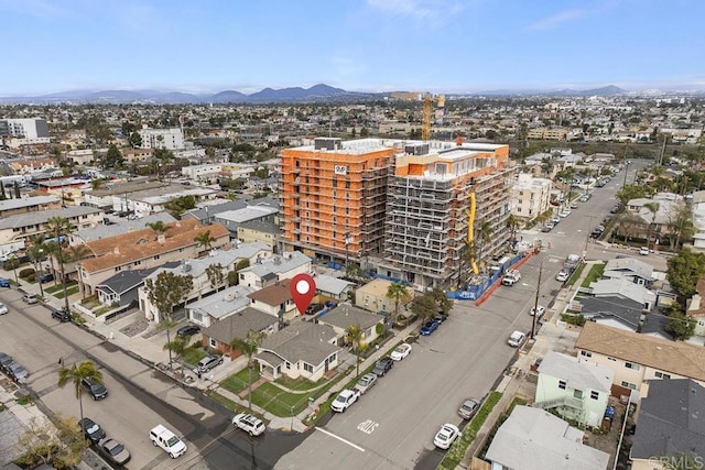 aerial view with a city view and a mountain view