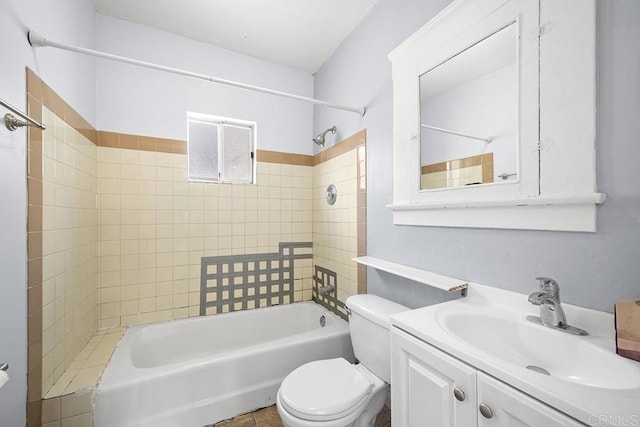 full bathroom featuring toilet, shower / washtub combination, and vanity