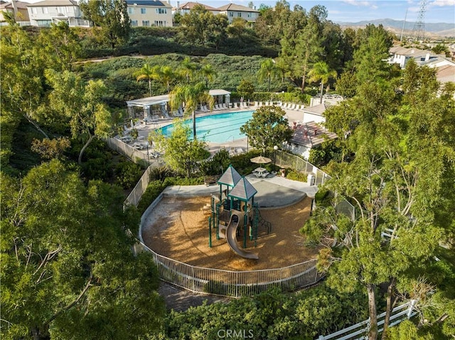 27950 Periwinkle Ln, Valencia, CA 91354 - aerial overview of property's location featuring a pool area