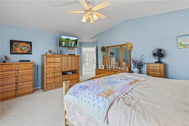 27950 Periwinkle Ln, Valencia, CA 91354 - bedroom with lofted ceiling, carpet, and ceiling fan