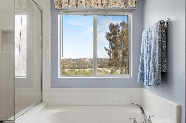 27950 Periwinkle Ln, Valencia, CA 91354 - bathroom with a garden tub, healthy amount of natural light, and tiled shower