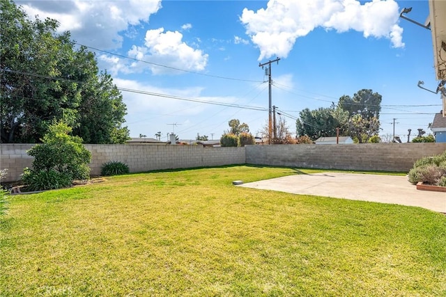 view of yard with a patio and a fenced backyard