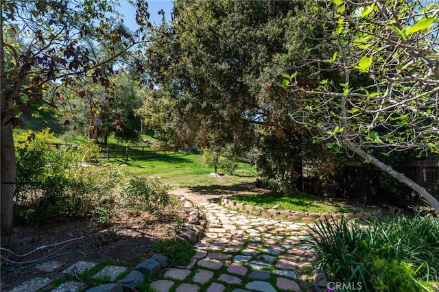 view of yard featuring a patio area and fence