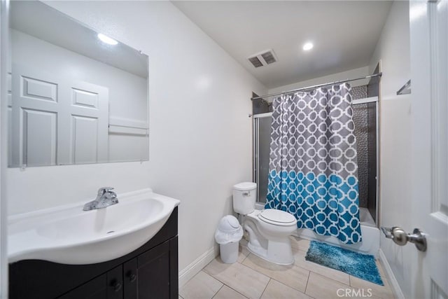 bathroom featuring tile patterned flooring, visible vents, baseboards, toilet, and vanity