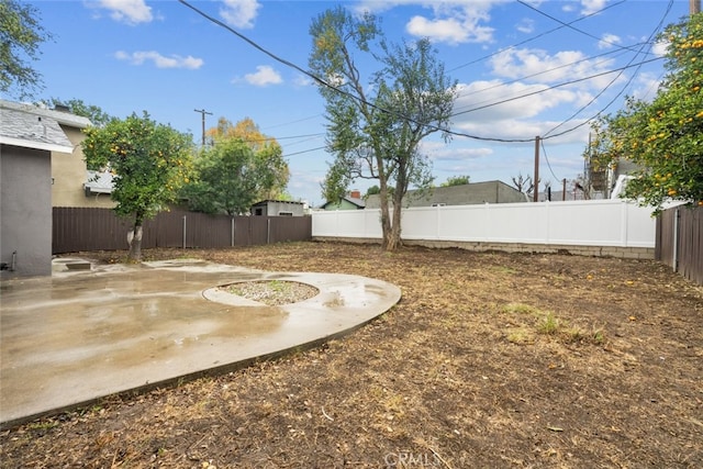 view of yard with a patio area and a fenced backyard