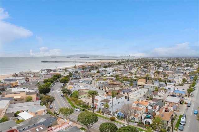 aerial view featuring a residential view and a water view