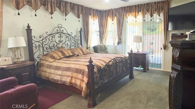 carpeted bedroom with access to outside