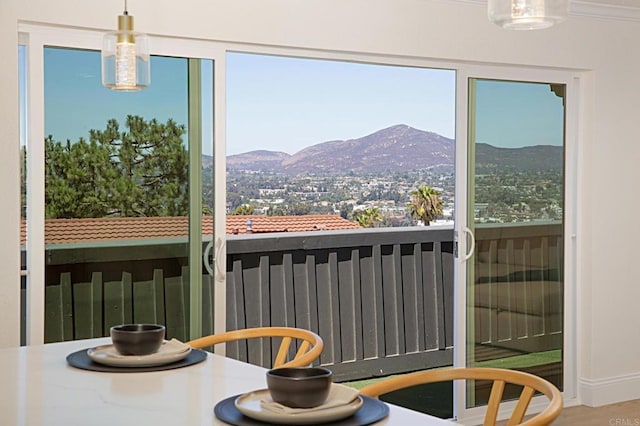 balcony with a mountain view and radiator heating unit