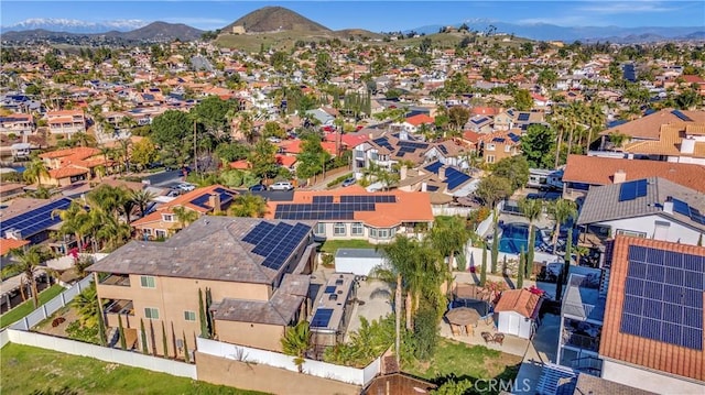 bird's eye view featuring a residential view and a mountain view