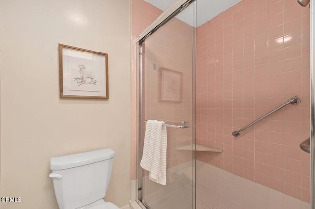 full bathroom featuring a shower stall and toilet