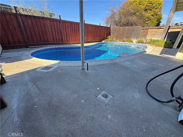 view of pool with a patio, a fenced backyard, and a fenced in pool