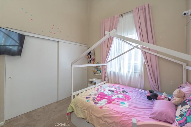 bedroom with a closet and carpet