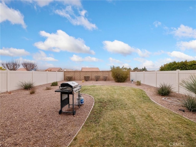 view of yard with a fenced backyard