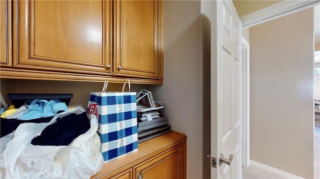 8846 Tamarisk Ave, Hesperia, CA 92344 - clothes washing area featuring baseboards and carpet flooring