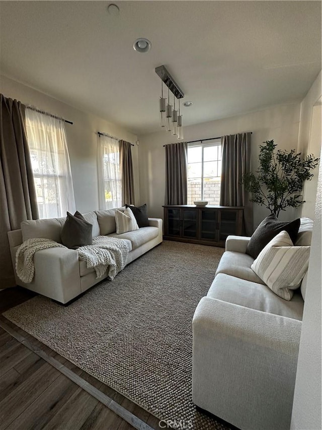 living room with wood finished floors