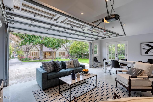 interior space with french doors and a garage door opener