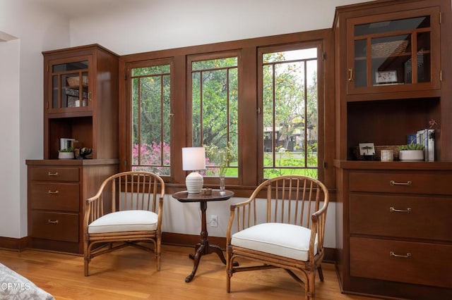 sitting room featuring baseboards and light wood-style floors