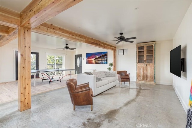 236 Avenida Montalvo, San Clemente, CA 92672 - living area featuring a ceiling fan and beam ceiling
