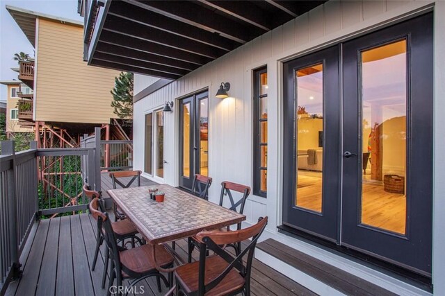 236 Avenida Montalvo, San Clemente, CA 92672 - wooden terrace featuring french doors and outdoor dining space