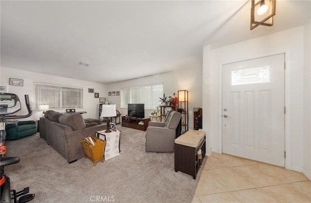 living area with light tile patterned flooring