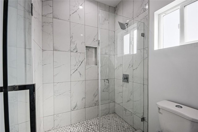 bathroom featuring a shower stall and toilet