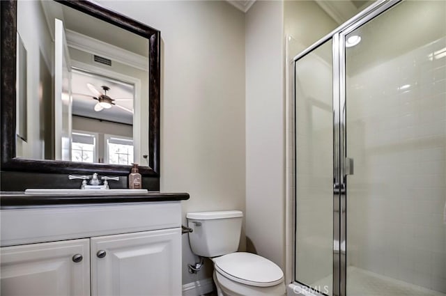 4 Andromeda Isle, Ladera Ranch, CA 92694 - bathroom featuring crown molding, a shower stall, and vanity