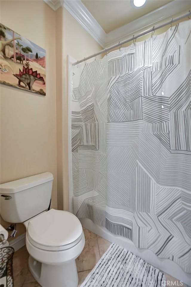 4 Andromeda Isle, Ladera Ranch, CA 92694 - full bath with ornamental molding, tile patterned flooring, and a shower with shower curtain