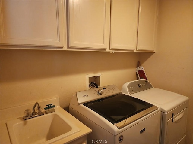 laundry area with a sink, cabinet space, and washer and clothes dryer