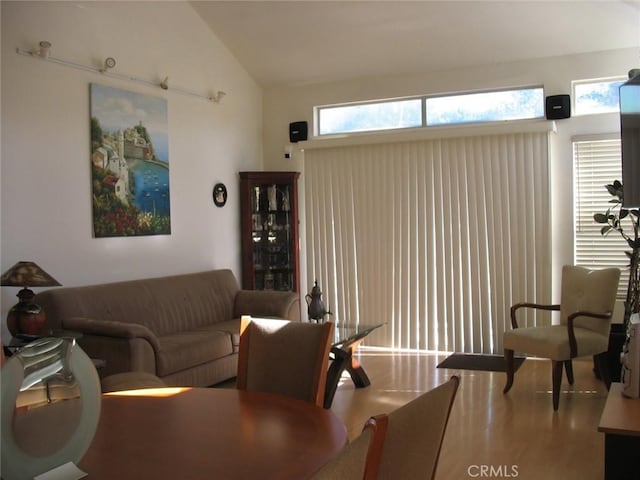 living area featuring vaulted ceiling