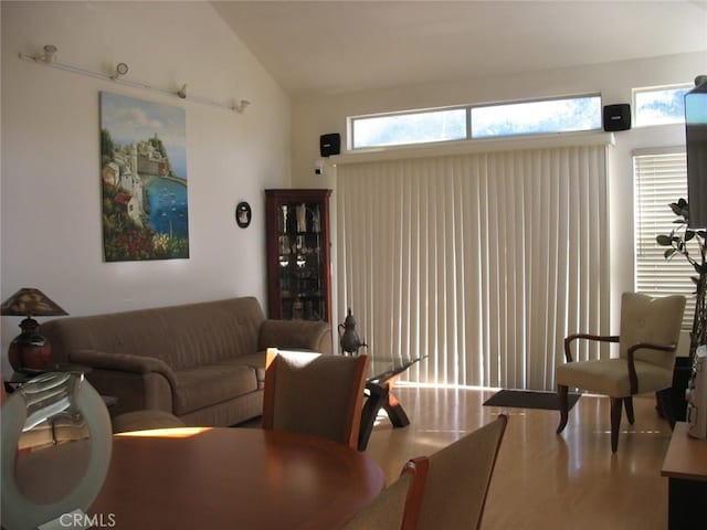 living room with vaulted ceiling