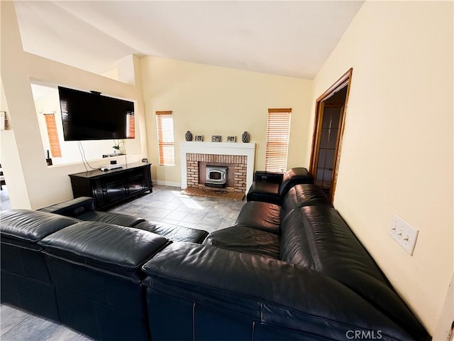 living area featuring vaulted ceiling