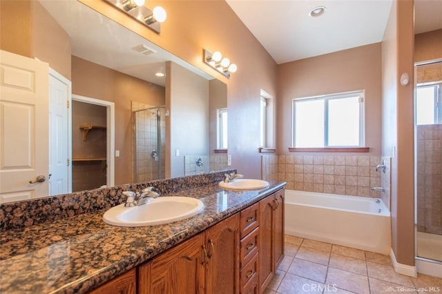 bathroom with a shower stall, a wealth of natural light, and a sink