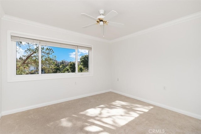 carpeted empty room featuring baseboards and ornamental molding