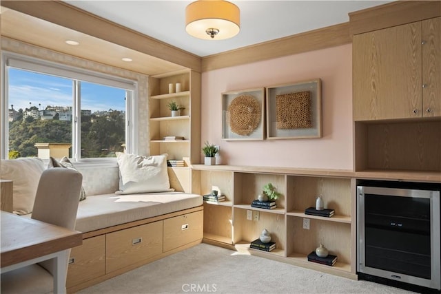 7923 Electra Dr, Los Angeles, CA 90046 - sitting room featuring wine cooler and carpet floors