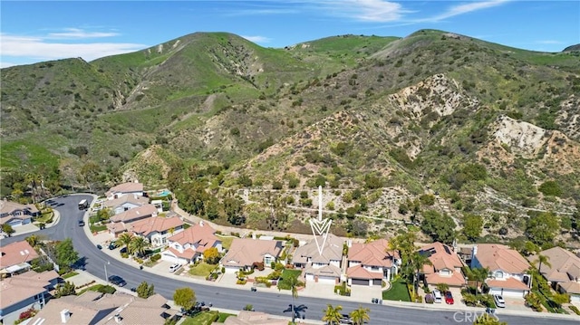 birds eye view of property with a mountain view and a residential view