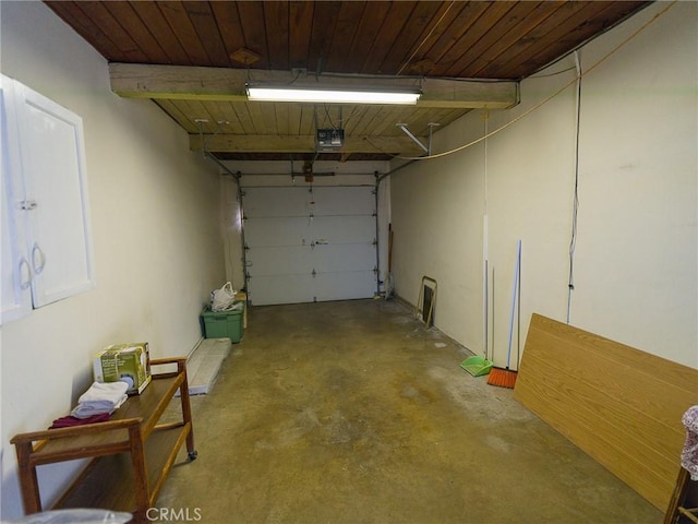 garage featuring wooden ceiling