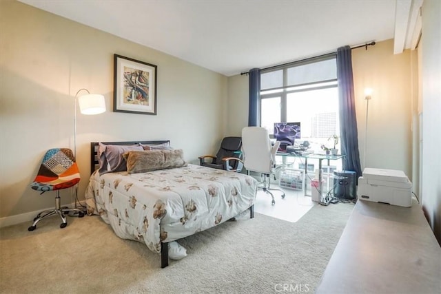 bedroom with carpet floors and expansive windows