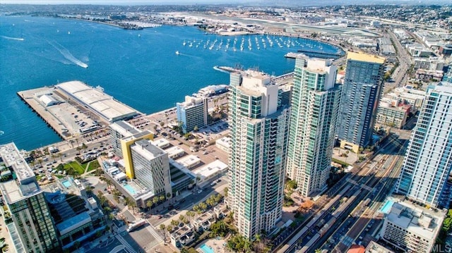 bird's eye view with a water view and a city view