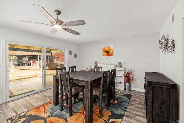 6756 Monte Verde Dr, San Diego, CA 92119 - dining area with baseboards, wood finished floors, and a ceiling fan