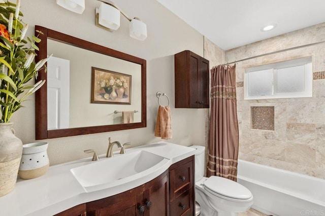 6756 Monte Verde Dr, San Diego, CA 92119 - full bathroom featuring vanity, toilet, and shower / tub combo with curtain