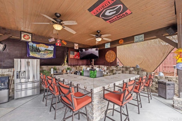6756 Monte Verde Dr, San Diego, CA 92119 - view of patio / terrace featuring ceiling fan and outdoor dry bar